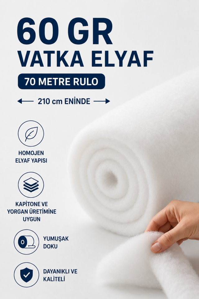 60 Gr 210 cm Eninde Vatka Elyaf (70 Metre Rulo)
