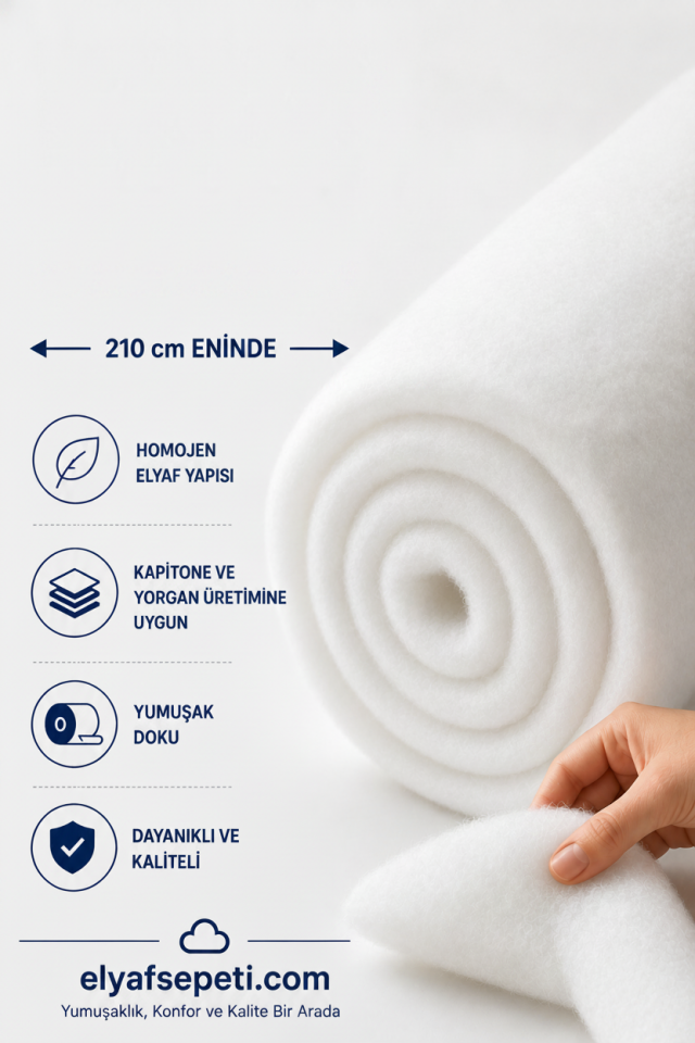 250 Gr 20 Metre Vatka Elyaf (210 cm Eninde) – Kapitone Vatka | Yorgan, Yatak ve Tekstil Dolgusu İçin