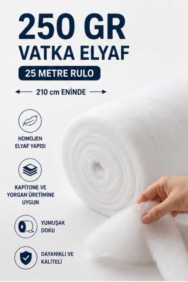 250 Gr 25 Metre Vatka Elyaf (210 cm Eninde) – Kapitone Vatka | Yorgan, Yatak ve Tekstil Dolgusu İçin