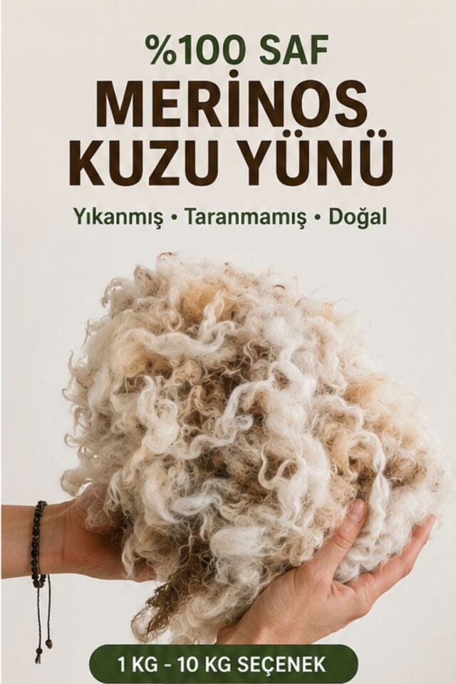 %100 Saf Merinos Kuzu Yünü (Yıkanmış & Taranmamış) – Doğal Dolgu Yünü | 1-10 KG Seçenekli