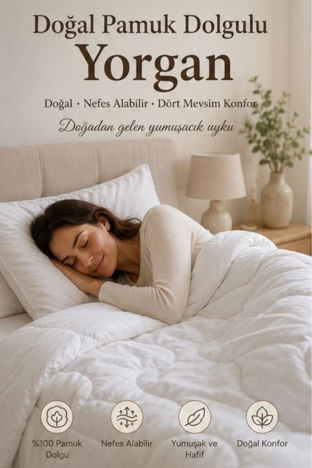 %100 Pamuk Dolgulu Yorgan – Doğal, Nefes Alabilen Dört Mevsim Pamuk Yorgan | Bebek, Tek Kişilik ve Çift Kişilik