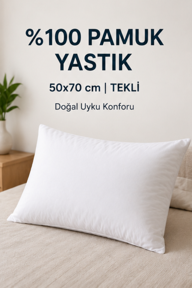 %100 Pamuk Yastık 50x70 cm Tekli | Doğal, Nefes Alan ve Konforlu Uyku Yastığı