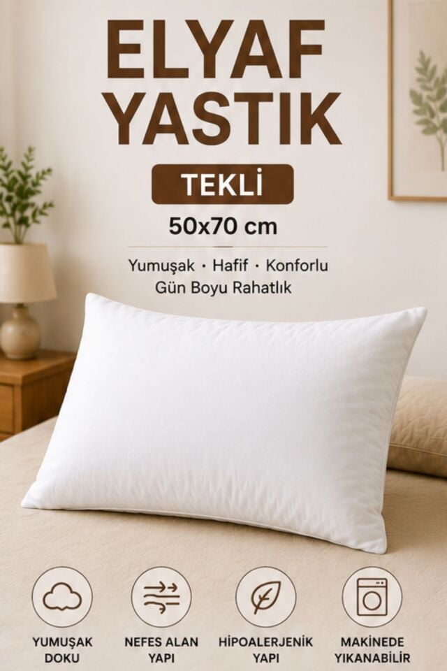 Elyaf Yastık Tekli 50x70 cm | Boncuk Elyaf Dolgulu Konforlu Uyku Yastığı