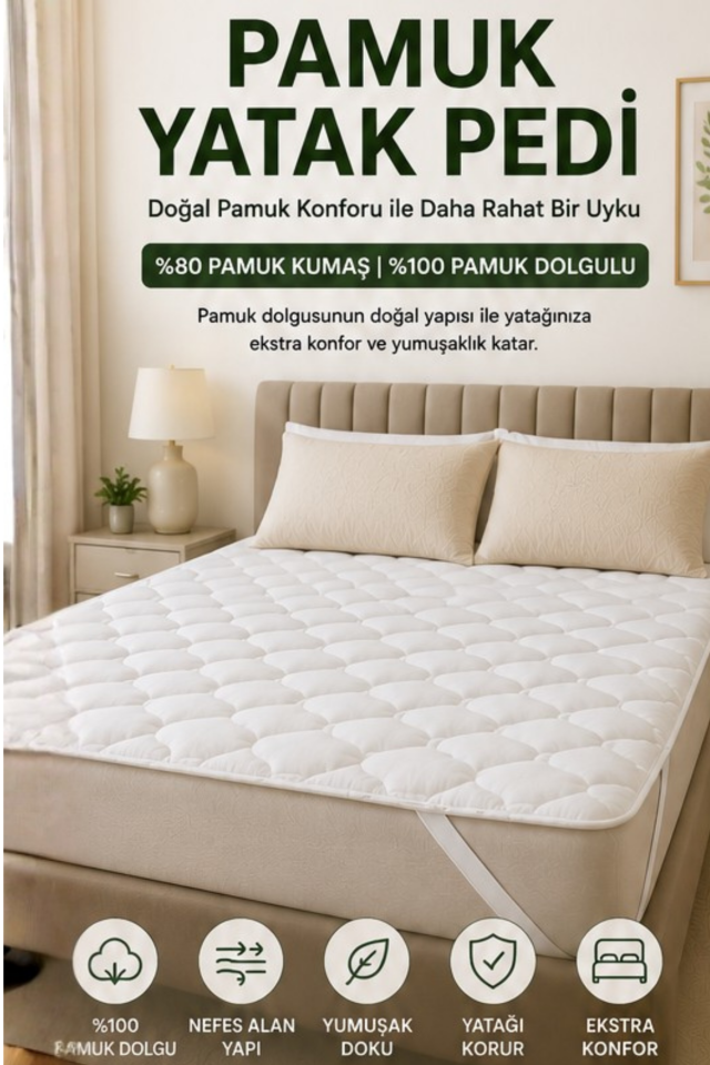 Pamuk Yatak Pedi | %80 Pamuk Kumaşlı, %100 Pamuk Dolgulu Yatak Pedi