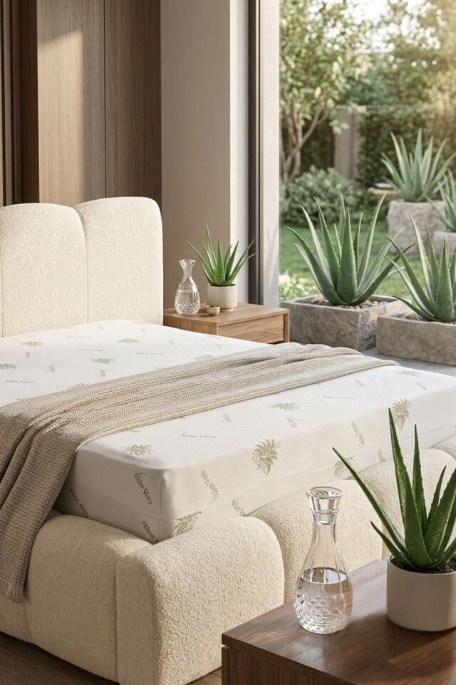 Aloe Vera Fermuarlı Yatak Kılıfı – Yıkanabilir Yatak Pedi ve Şilte Koruyucu Kılıf | Yatak Yüksekliği Seçenekli